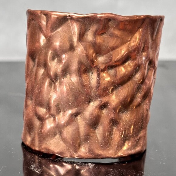 Solid Copper Cuff Bracelet Brutalist Modernist Handmade Statement Rustic Crinkle - Picture 1 of 13